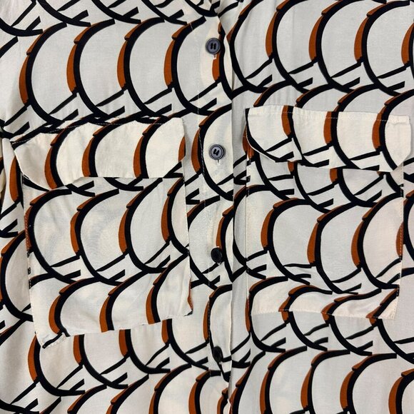 2/$30 Zara Beige Retro Print Overzised Collared Shirt Blouse Button Pockets XS - Picture 7 of 13